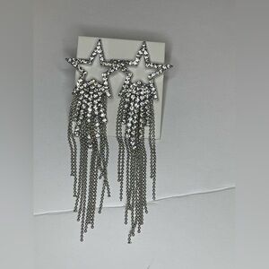 Women’s Tassel Earrings Star Ear Stud Pave Crystal Dangle Earrings